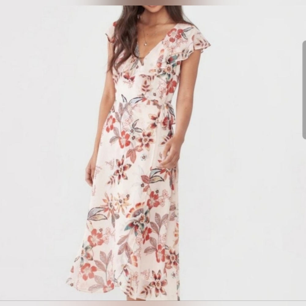 Sanctuary Red & Orange Floral Ruffle Resort Formal Dress Nordstrom Size 4 NWT